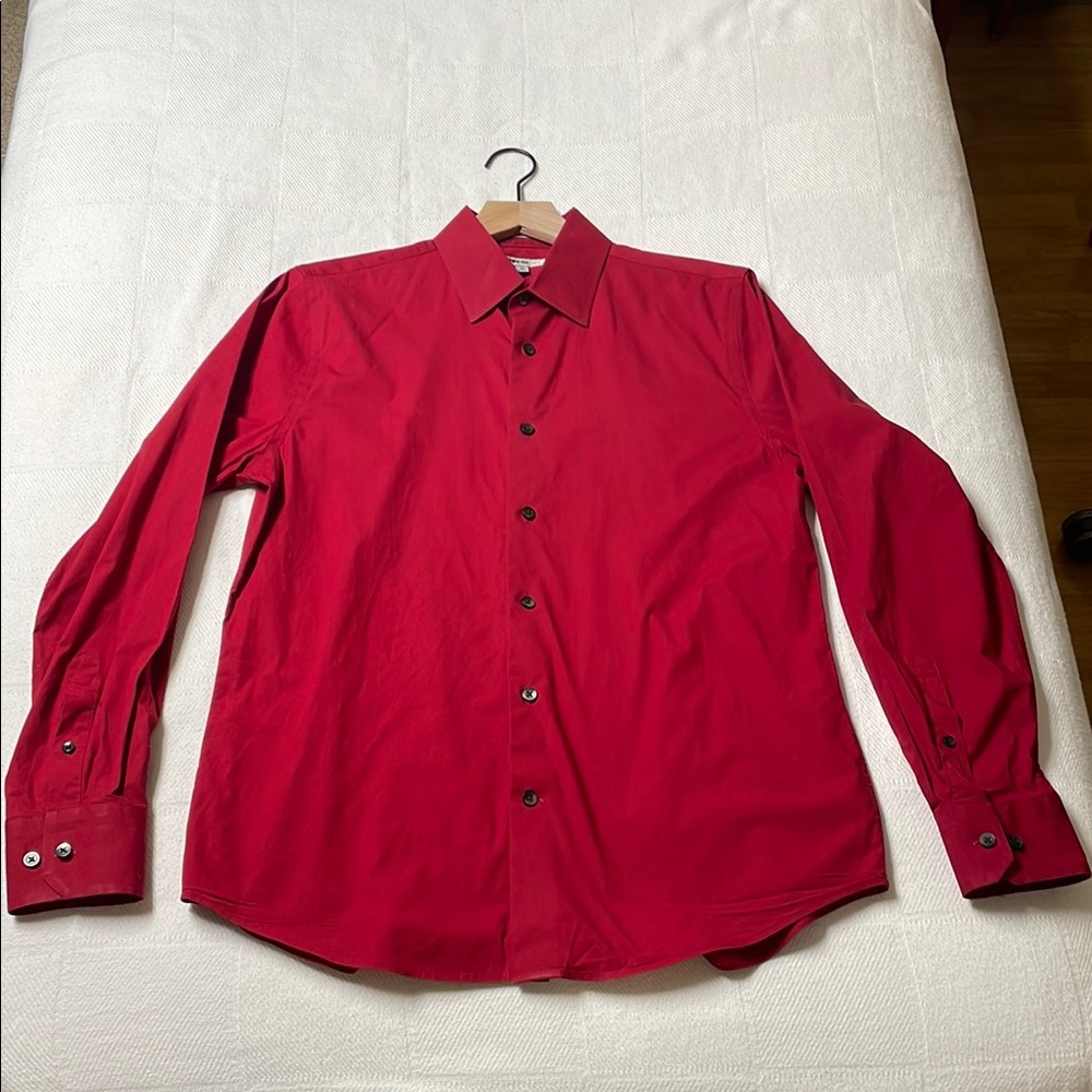 Express 1MX - button-up Dress Shirt - Red - Men's Medium - fitted - preowned